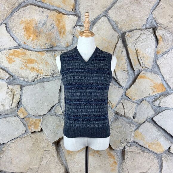 Ralph Lauren Blue Label Sweaters - Ralph Lauren Blue Label c. 1990s Wool Fair Isle Sweater Vest Gunmetal Gray | M